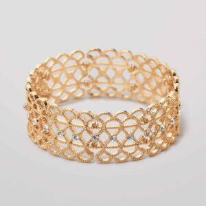 Rhinestone Lace Cuff Gold Bracelet